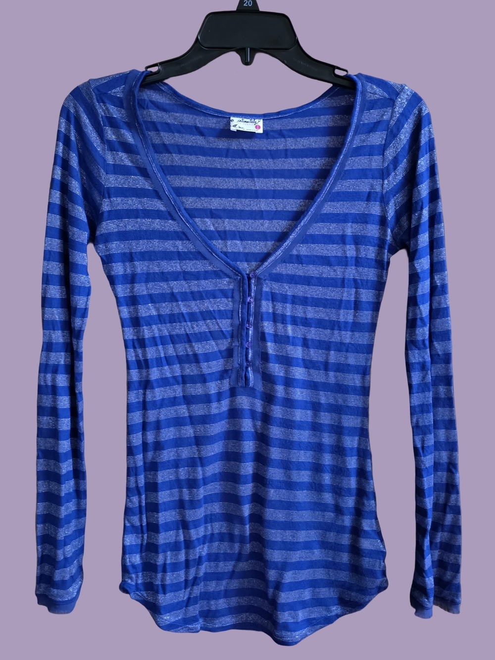 Intimately Free People Purple & Metallic Striped Sheer Henley Top